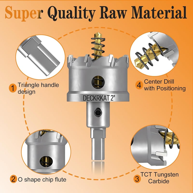 DECKRKAT Store 2-Pack 1-7/8" TCT Hole Saws for Hard Metal, Heavy Duty 48mm Tungsten Carbide Tipped Hole Cutters Set with Spring-Loaded Pilot Drill Bits for Stainless Steel, Metal, Iron, and Plastic. - Image 4